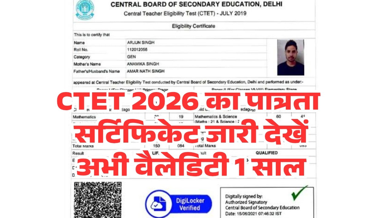 CTET Exam 2026 Certificate And Validity