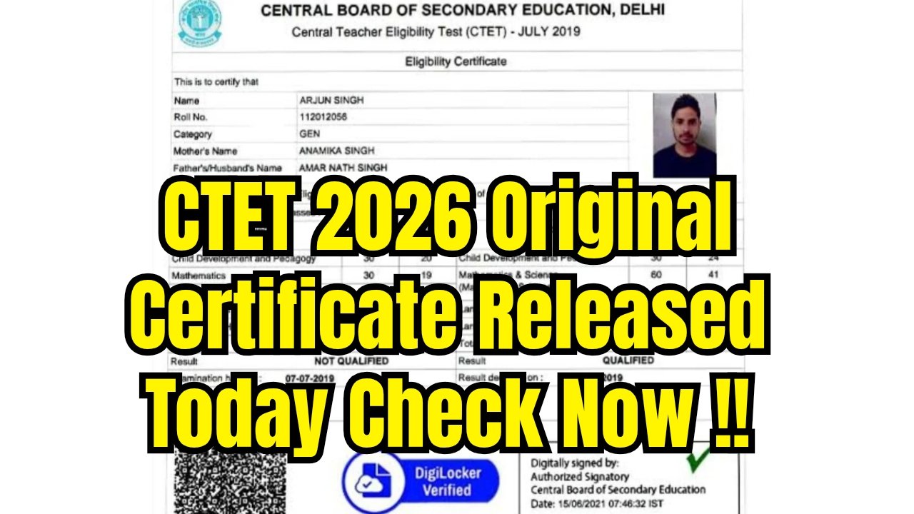 CTET Exam 2026 Certificate and Validity