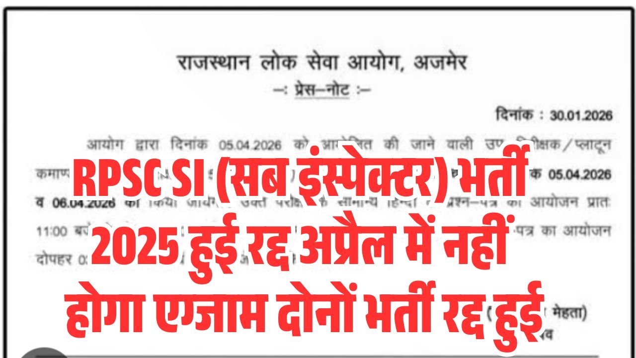 RPSC SI Vacancy 2021 2025 Radd News